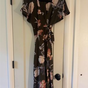 Mod Ref Floral Maxi Dress in Olive and Pink